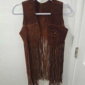 Vintage Western Brown Suede Fringe Vest Handcrafted